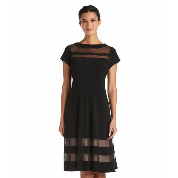 R&M Richards Petite Mesh panel black petite dress 6P mesh sheer gown - Picture 2 of 5